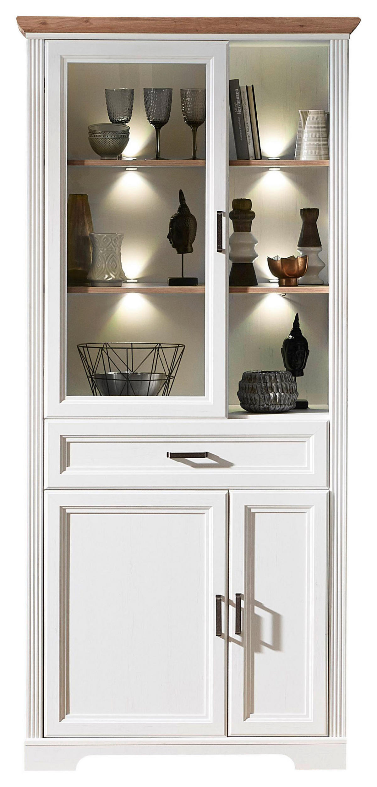 VITRINE Muscat in Weiß, Eichefarben  - Eichefarben/Weiß, ROMANTIK / LANDHAUS, Holzwerkstoff/Metall (93/204/42cm) - Livetastic