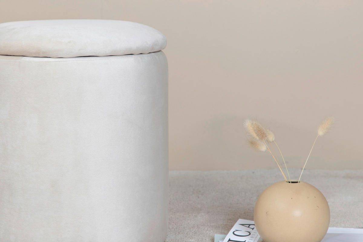 POUF Samt 32/40/32 cm  - Creme, Design, Textil (32/40/32cm) - Livetastic