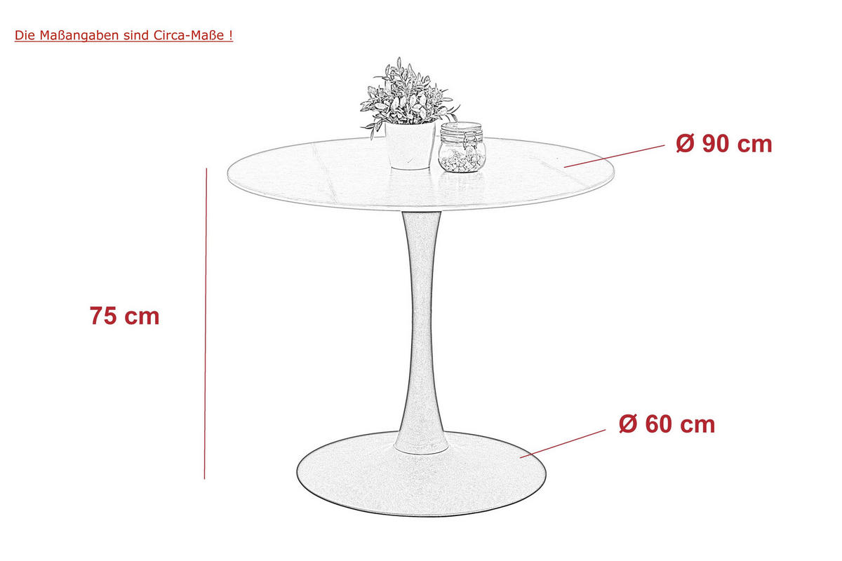 ESSTISCH in Metall, Stein 90/75/90 cm  - Anthrazit/Schwarz, MODERN, Stein/Metall (90/75/90cm) - MID.YOU