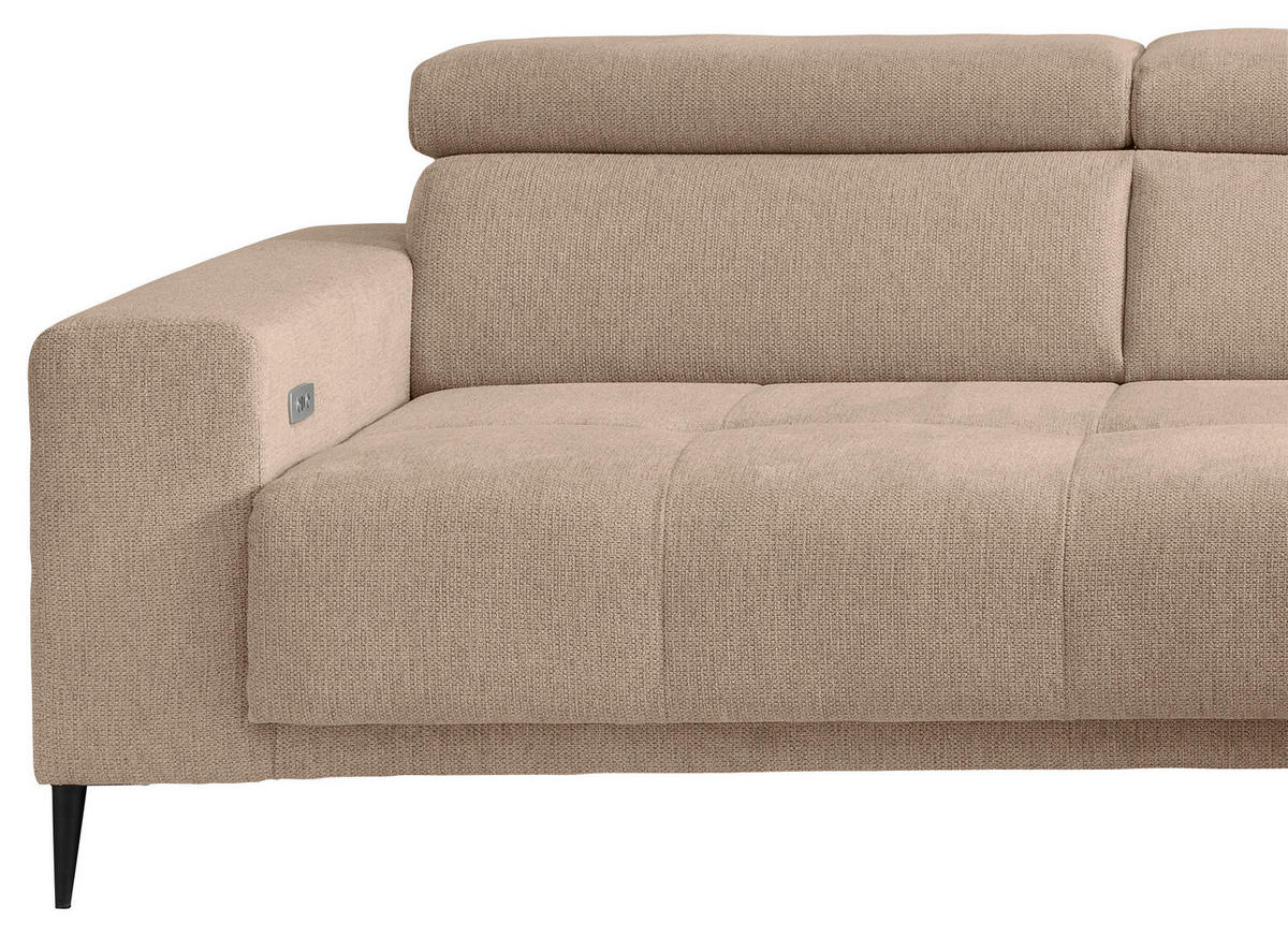 ECKSOFA INTERA Hellbraun Struktur Kopfteilverstellung, Sitzvorzug  - Hellbraun/Schwarz, KONVENTIONELL, Textil/Metall (305/225cm) - Livetastic