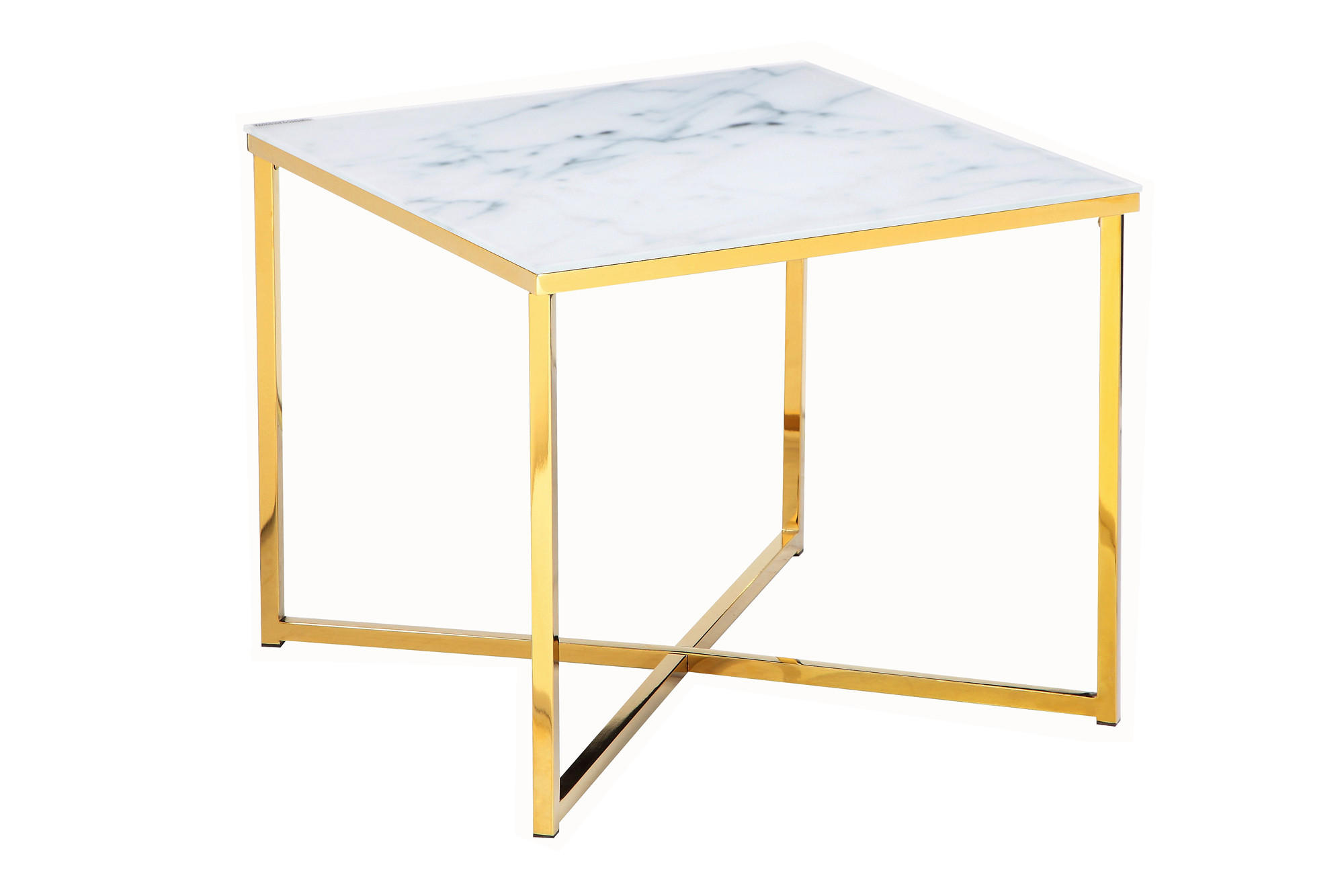 BEISTELLTISCH 50/50/42 cm Weiß, Goldfarben quadratisch  - Goldfarben/Weiß, Design, Glas/Metall (50/50/42cm) - Livetastic