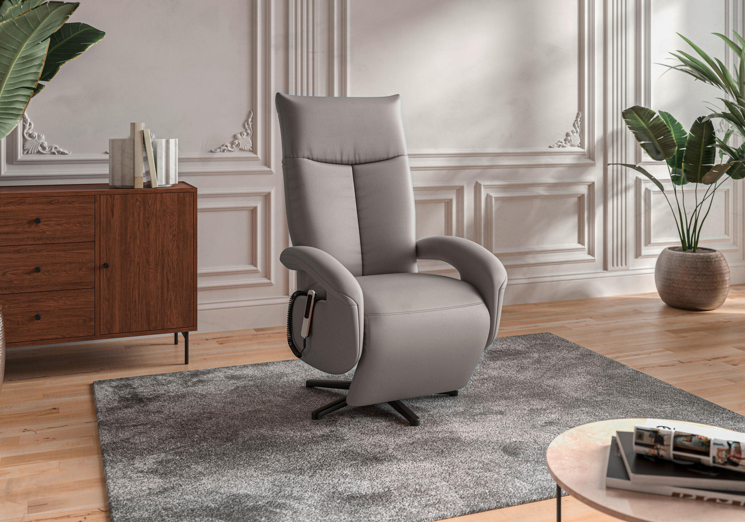 SESSEL in Echtleder Hellgrau  - Hellgrau/Schwarz, KONVENTIONELL, Leder/Metall (74/112/82cm) - Sit & More