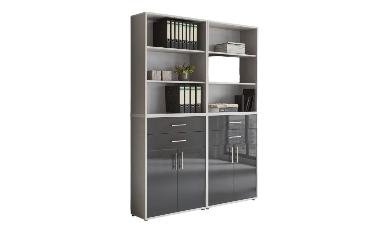 AKTENSCHRANK Grau, Anthrazit Hochglanz  - Anthrazit Hochglanz/Grau, MODERN, Holzwerkstoff (168,8/227,2/33cm) - MID.YOU