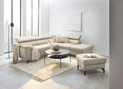 ECKSOFA Beige Echtleder  - Beige/Schwarz, Design, Leder/Metall (256/220cm) - Celina Home