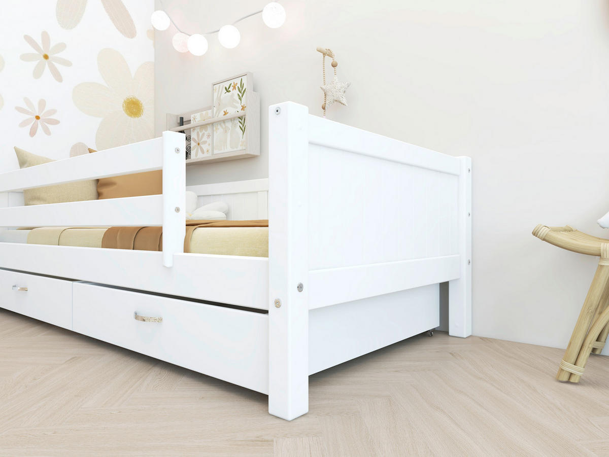 BETT 90/200 cm,  in Weiß, Rollrost, Absturzsicherung, Bettschubladen  - Weiß, MODERN, Holz (90/200cm) - Chameo
