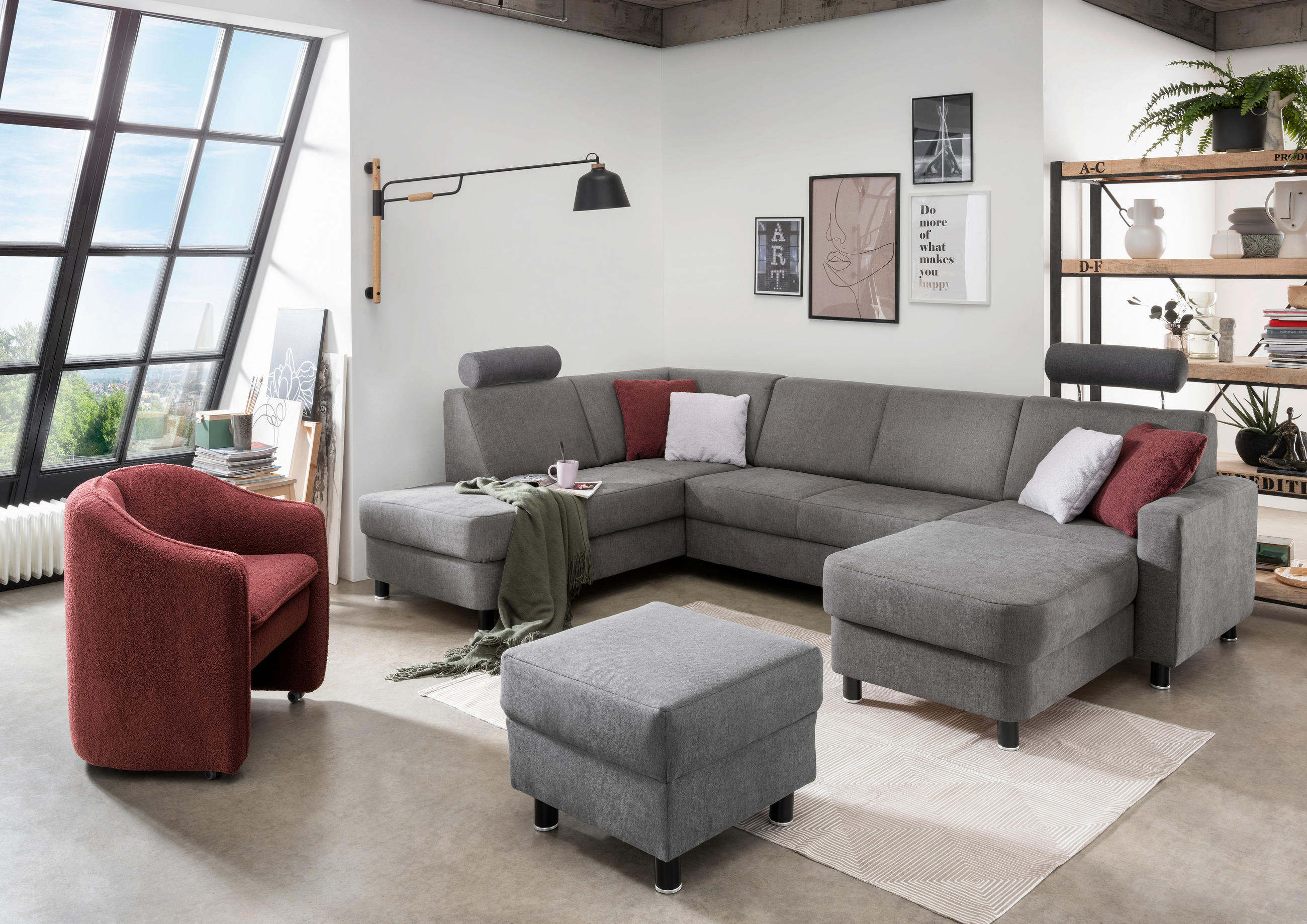WOHNLANDSCHAFT in Webstoff Dunkelgrau  - Dunkelgrau/Schwarz, Design, Holz/Textil (165/296/198cm) - Xora