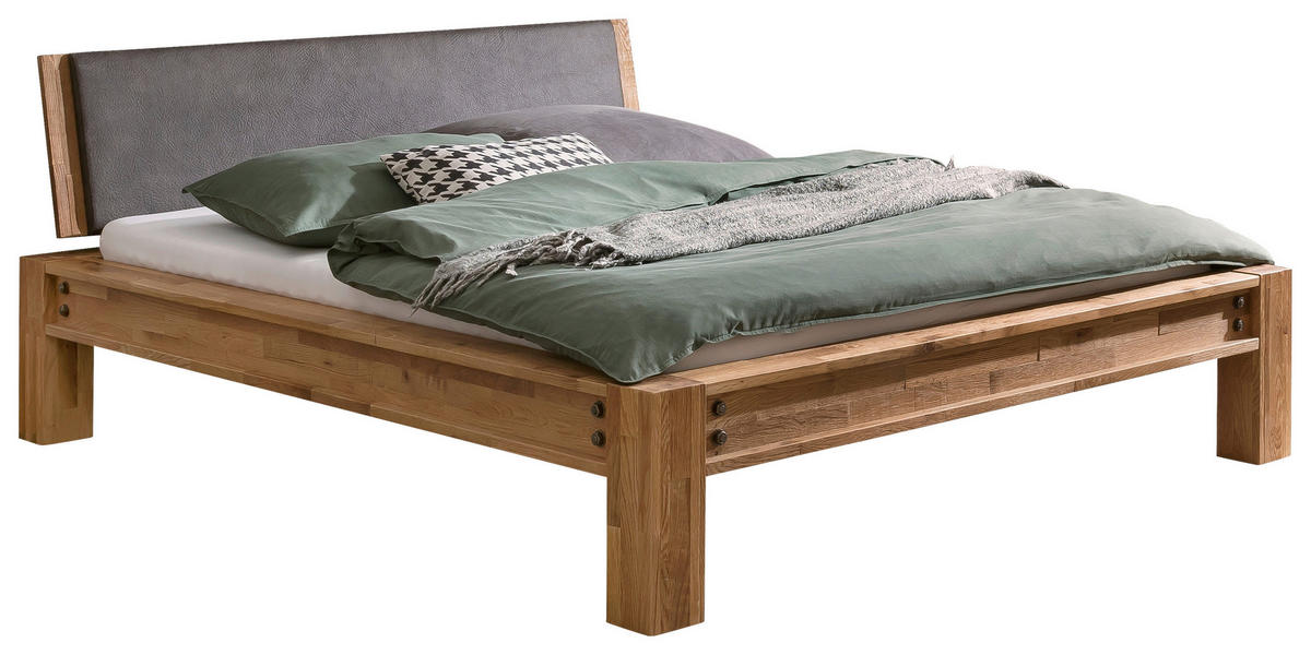 BALKENBETT 140/200 cm  in Grau, Eichefarben   - Eichefarben/Grau, Natur, Holz/Textil (140/200cm) - Hasena