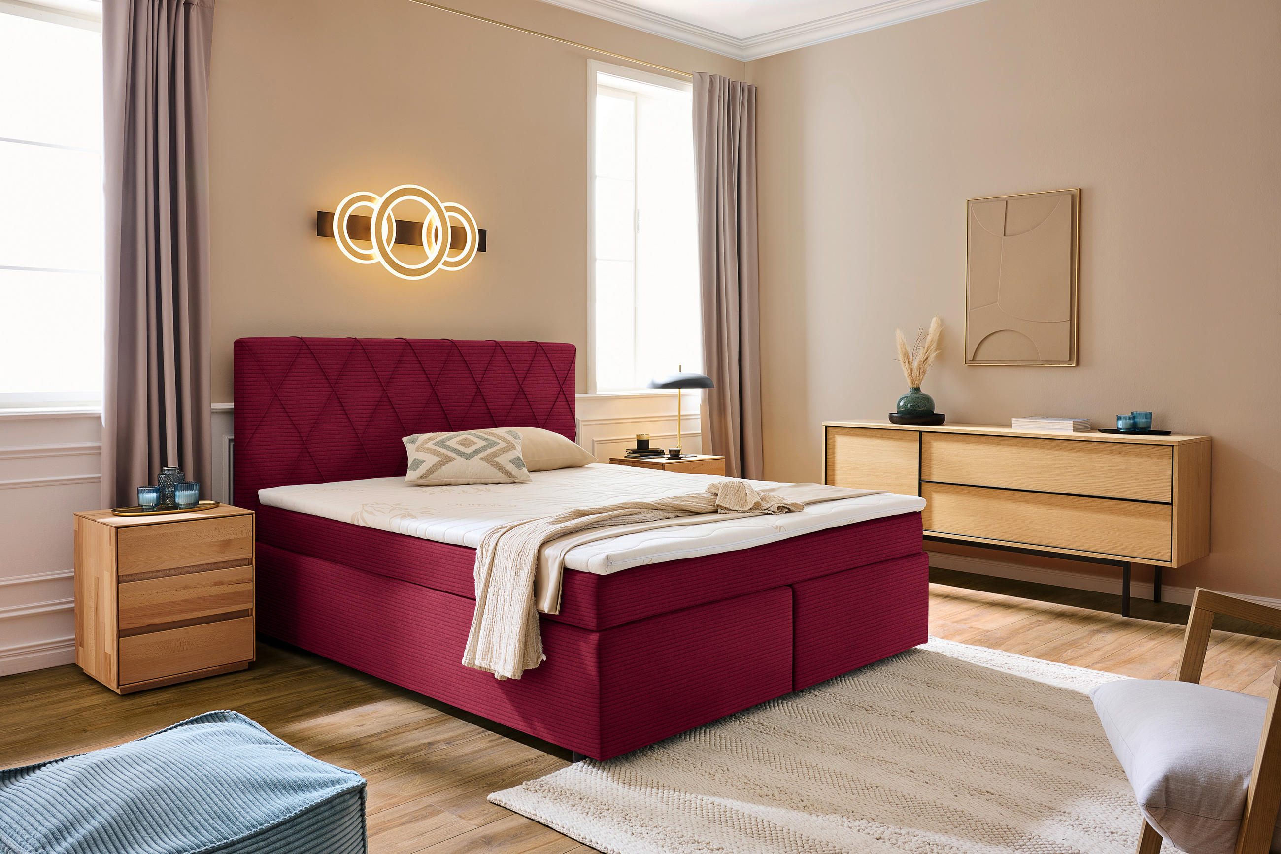 BOXSPRINGBETT 180/200 cm  in Rot  - Rot/Schwarz, Design, Kunststoff/Textil (180/200cm) - Xora