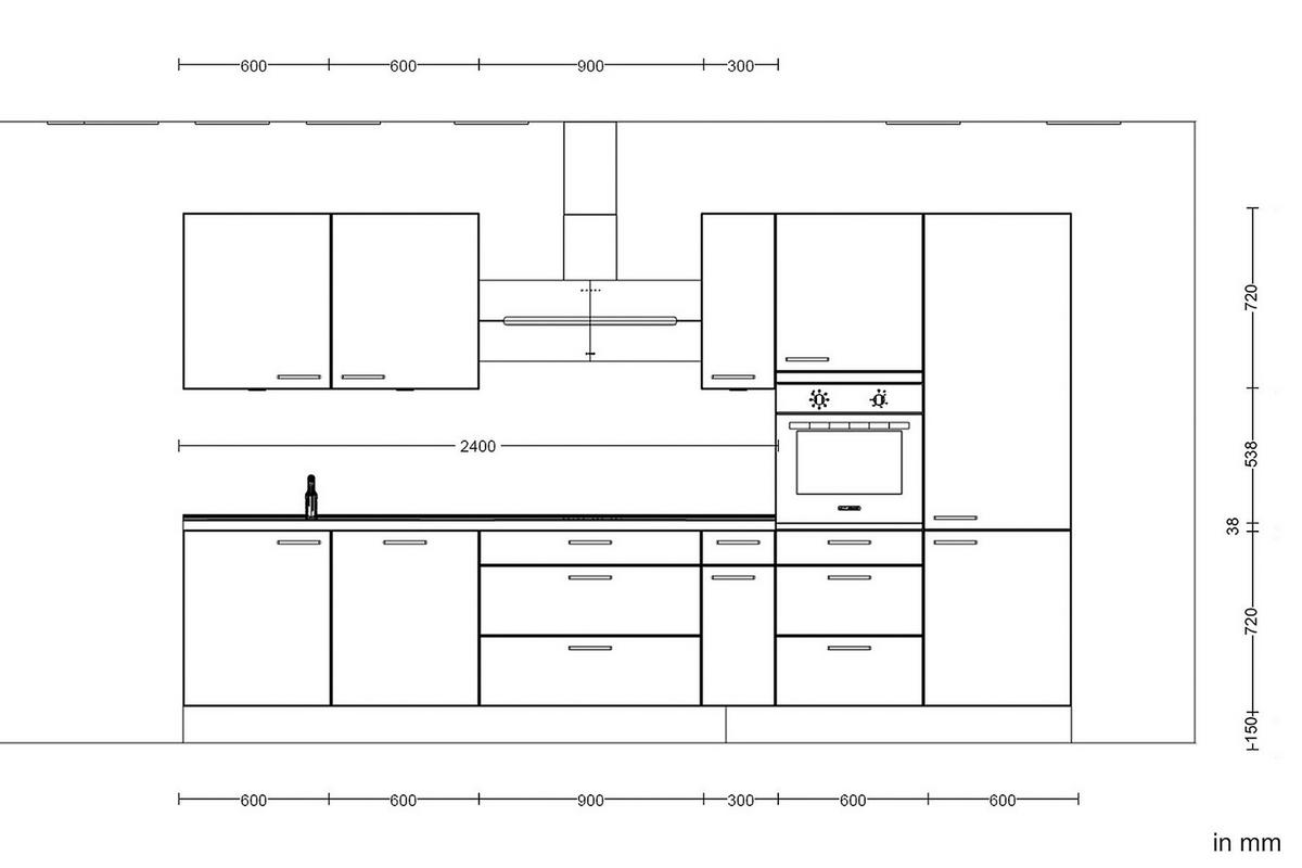 KÜCHENLEERBLOCK 360 cm   in Schieferfarben  - Schieferfarben/Edelstahlfarben, MODERN, Holzwerkstoff/Metall (360cm) - Nobilia
