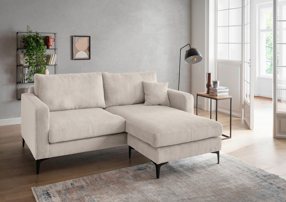 ECKSOFA in Cord Beige  - Beige/Schwarz, Basics, Textil/Metall (204/153cm) - Livetastic