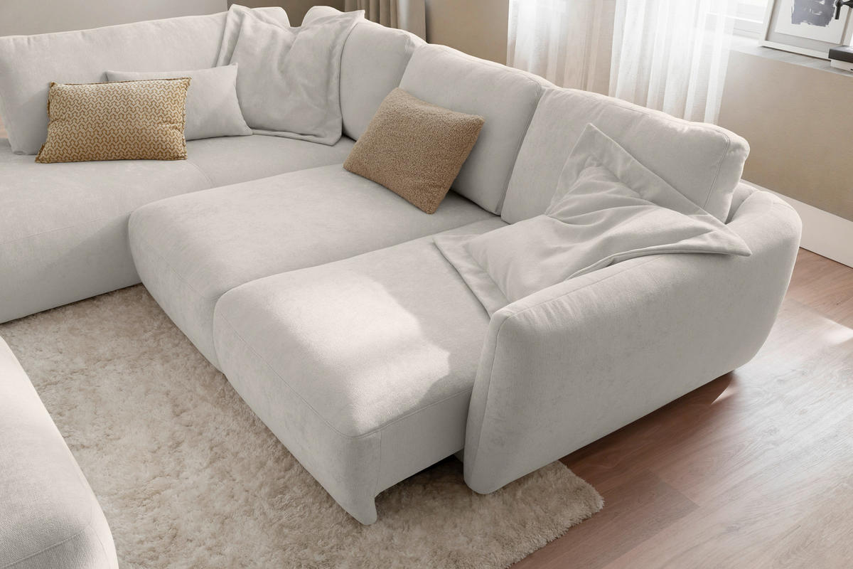 ECKSOFA  in Chenille Platinfarben  224/307 cm  - Platinfarben/Schwarz, KONVENTIONELL, Kunststoff/Textil (224/307cm) - Hom`in