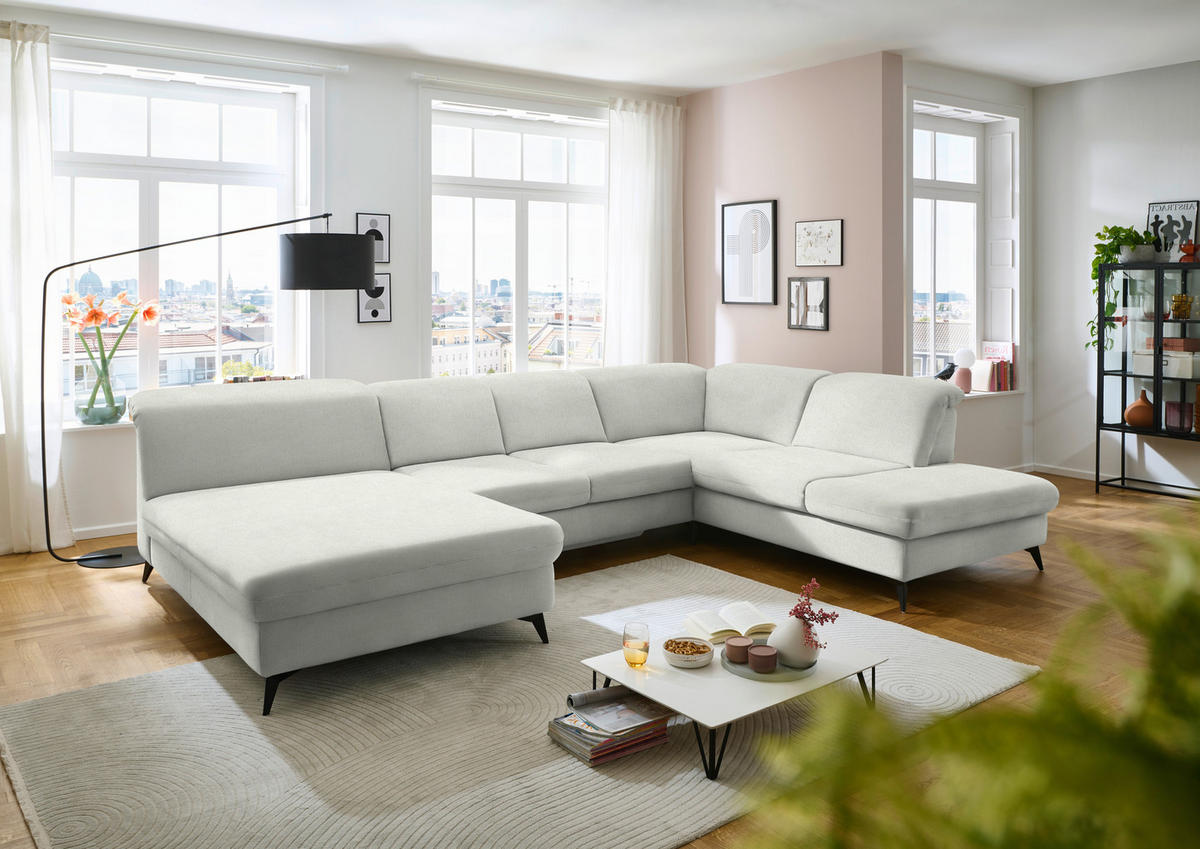 WOHNLANDSCHAFT  in Chenille Naturfarben  - Schwarz/Naturfarben, Design, Textil/Metall (198/369/255cm) - Beldomo Style