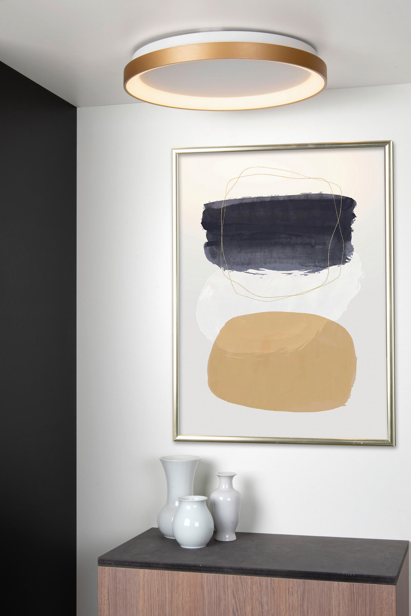 LED-DECKENLEUCHTE 48/6 cm   - Messingfarben/Opal, Design, Kunststoff/Metall (48/6cm) - Lucide