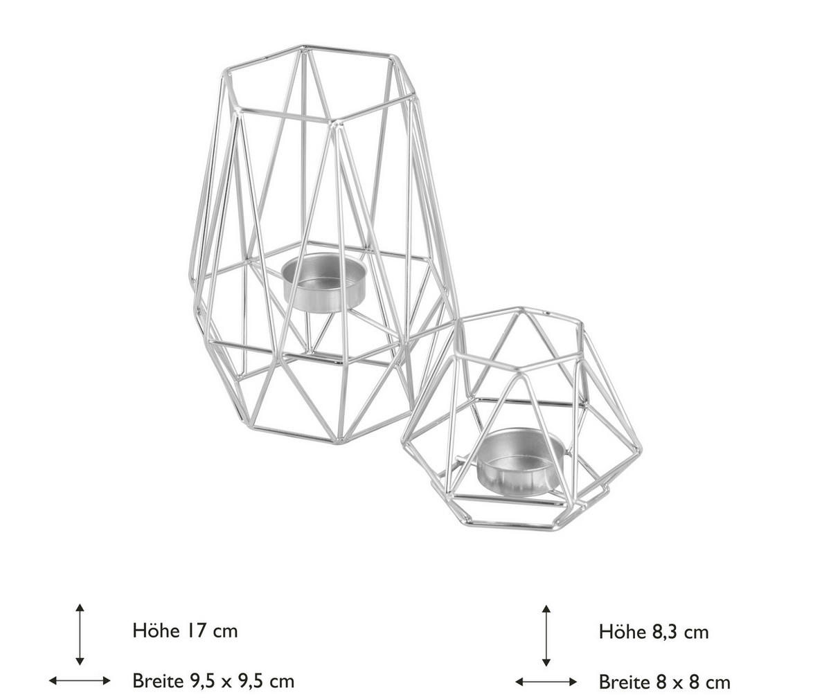 KERZENHALTER-SET - Silberfarben, Basics, Metall (9,5/8/17/8,3cm) - Echtwerk