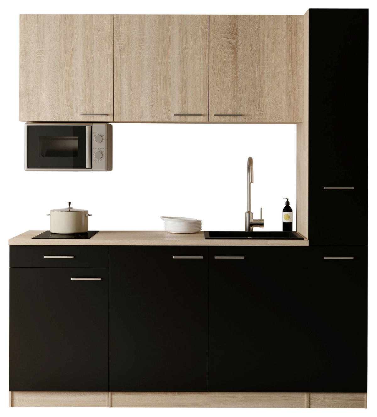 KÜCHENBLOCK Ingrid 180 cm  in Schwarz  - Eichefarben/Alufarben, Design, Holzwerkstoff/Kunststoff (180cm) - Respekta