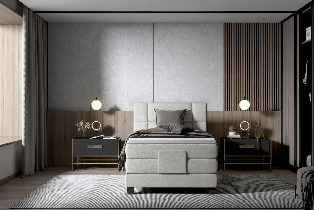 BOXSPRINGBETT 100/200 cm  in Beige  - Beige/Schwarz, KONVENTIONELL, Holz/Kunststoff (100/200cm) - Esposa