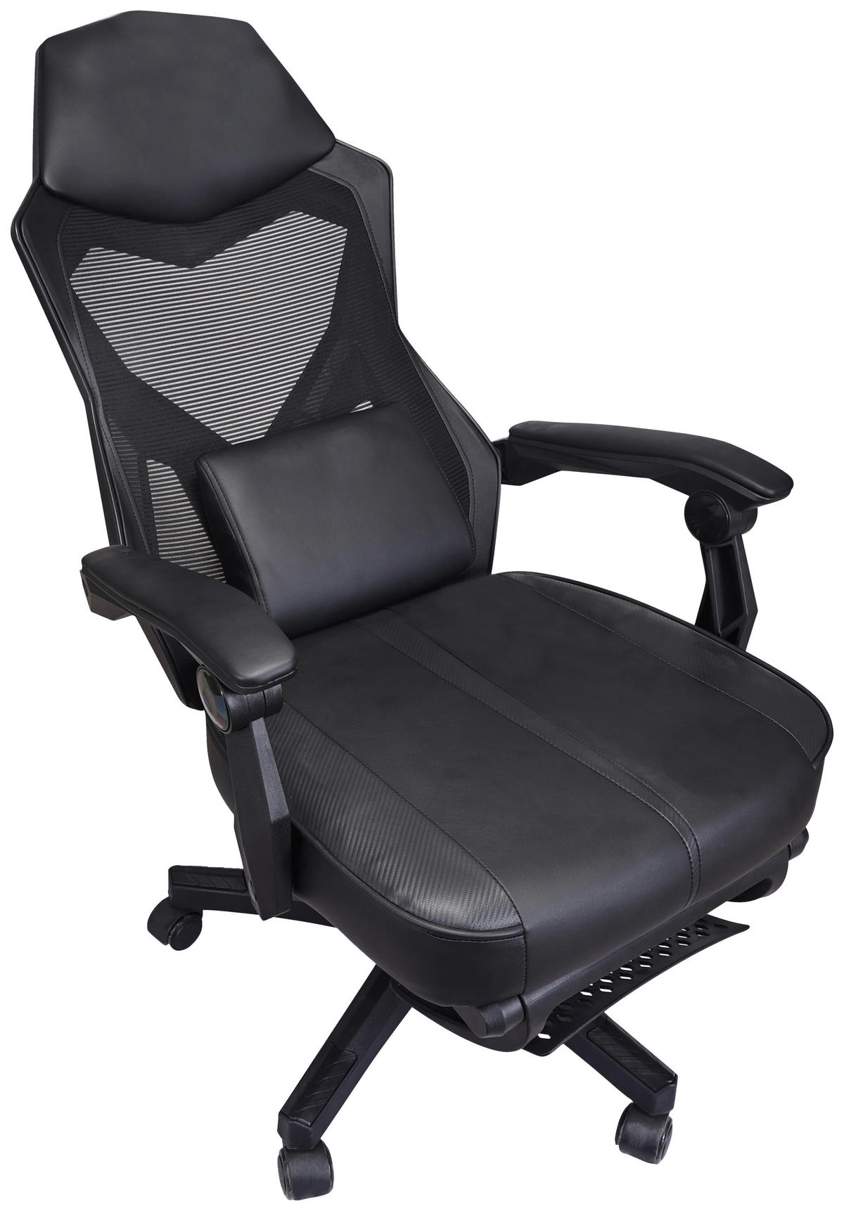 GAMINGSTUHL  in Lederlook, Netzbespannung Schwarz  - Schwarz, MODERN, Kunststoff/Textil (59/107-117/58cm) - Carryhome
