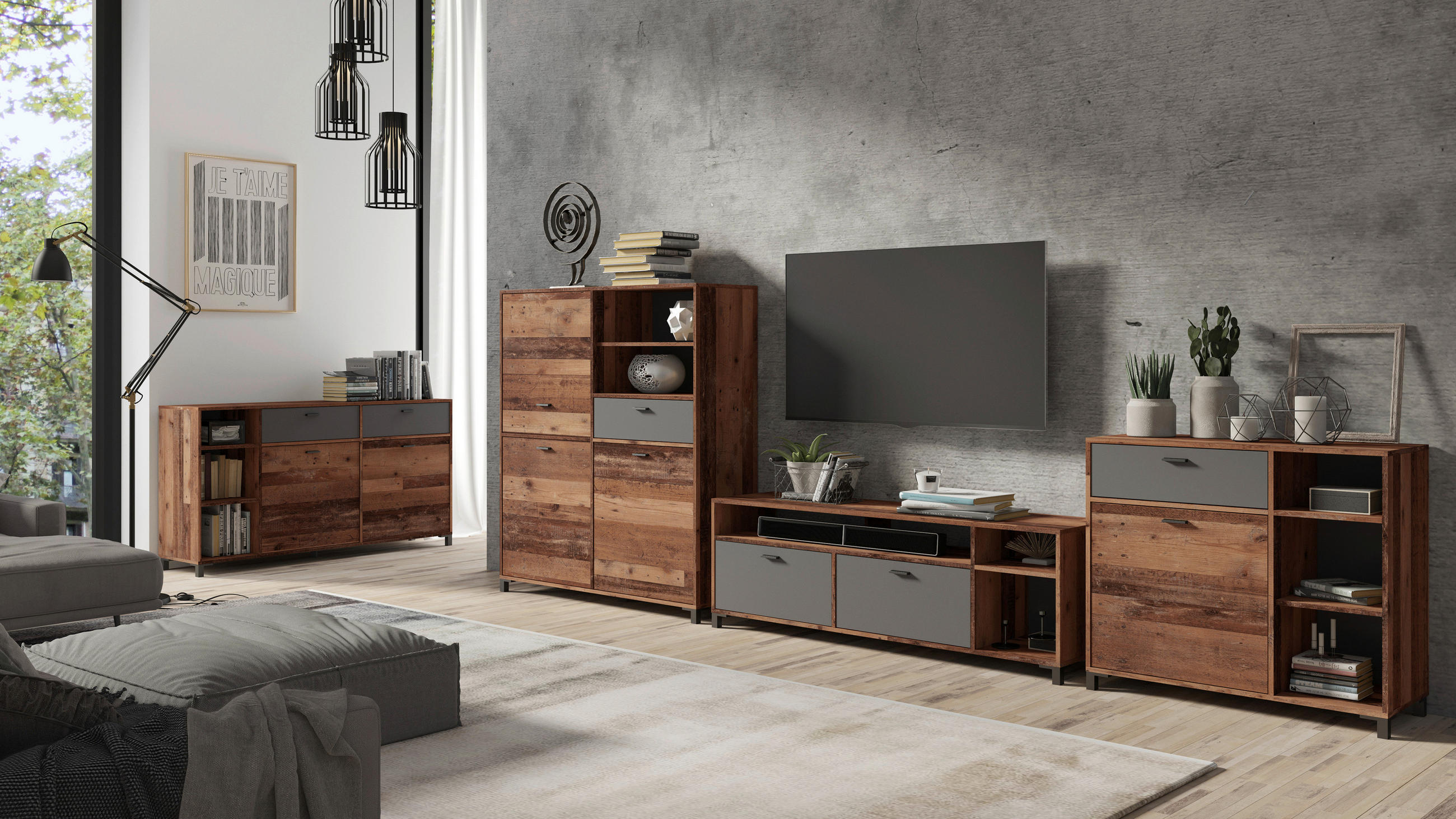 SIDEBOARD 160/85/40 cm  in Anthrazit, Braun  - Anthrazit/Schwarz, Design, Holzwerkstoff/Kunststoff (160/85/40cm) - MID.YOU