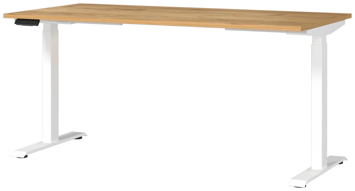 PÍSACÍ STÔL, biela, farba duba, 160/80/72-118 cm - biela/farba duba, Modern, kov/kompozitné drevo (160/80/72-118cm) - Novel
