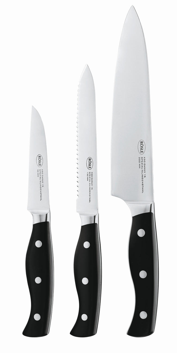MESSERSET PURA 3-teilig  - Silberfarben/Schwarz, Design, Metall (16/38/2,5cm) - Rösle