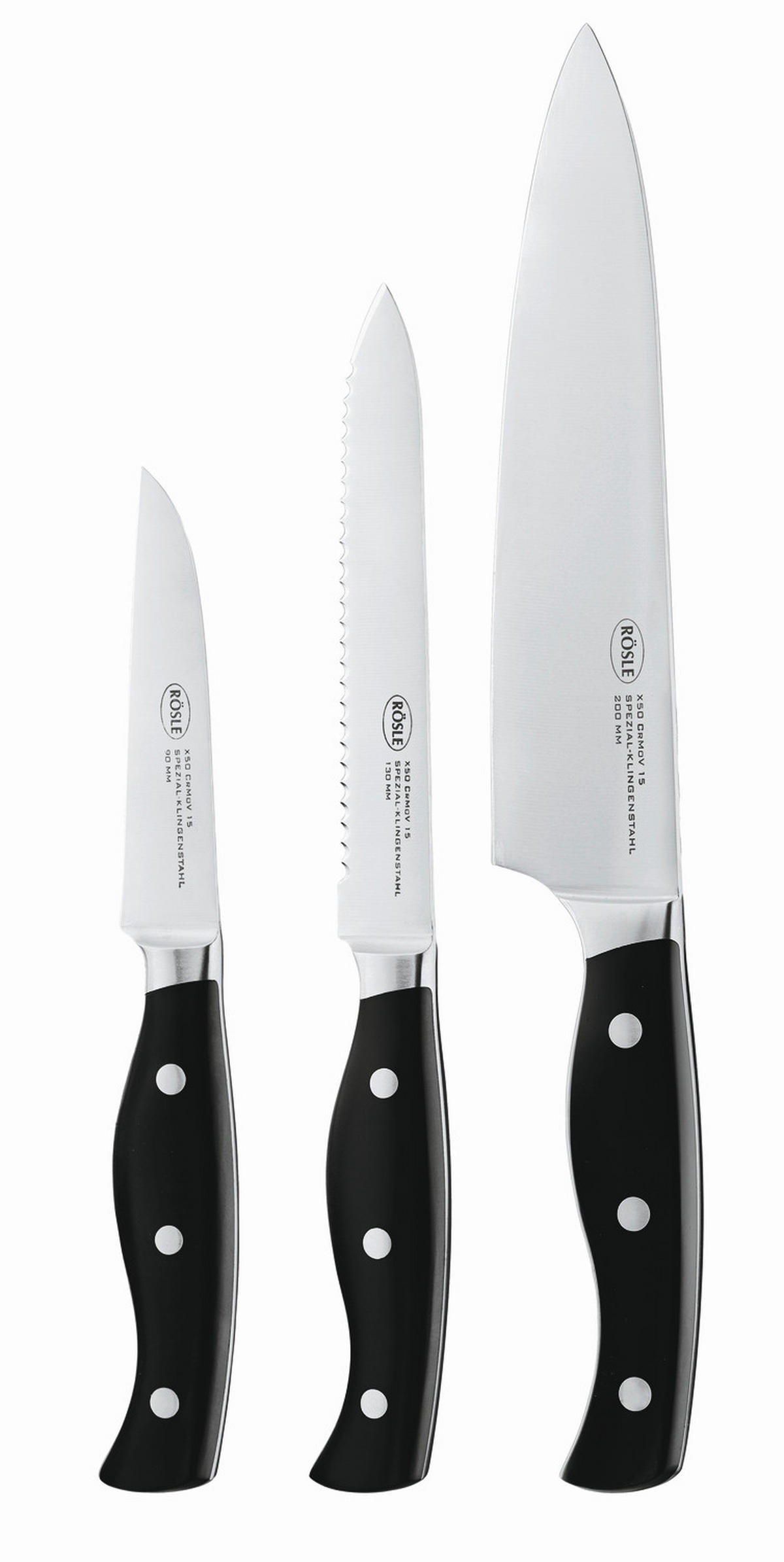 MESSERSET PURA 3-teilig  - Silberfarben/Schwarz, Design, Metall (16/38/2,5cm) - Rösle