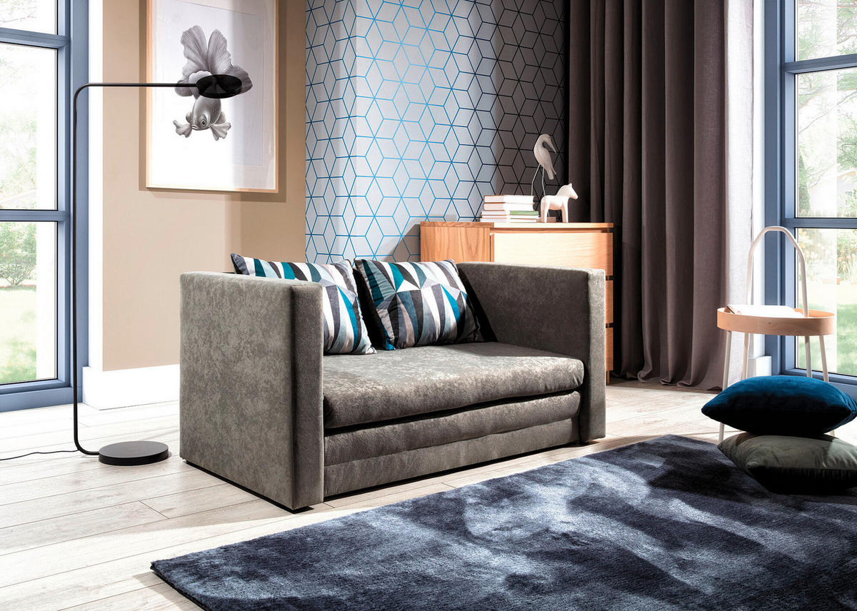 SCHLAFSOFA in Mikrovelours Blaugrau  - Blaugrau/Schwarz, Design, Kunststoff/Textil (132/62/70cm) - MID.YOU