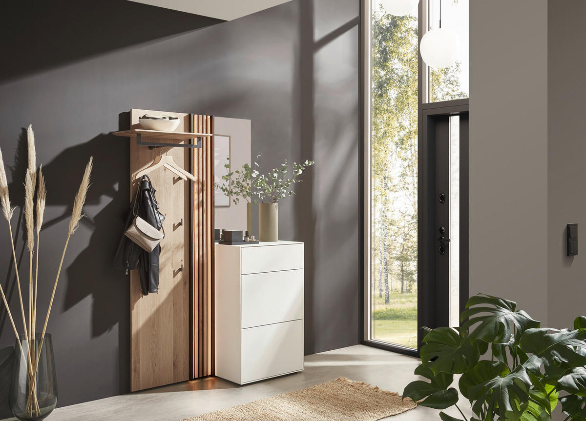 GARDEROBE 3-teilig  in 125/196/39 cm  - Eichefarben/Weiß, Design, Glas/Holz (125/196/39cm) - Johann Jakob