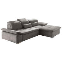 ECKSOFA 276/188 cm  in Mikrovelours Schlammfarben Nierenkissen, Schlaffunktion, Rücken echt, Armteilverstellung, Kopfteilverstellung  276/188 cm  - Schlammfarben/Silberfarben, KONVENTIONELL, Holzwerkstoff/Kunststoff (276/188cm) - MID.YOU