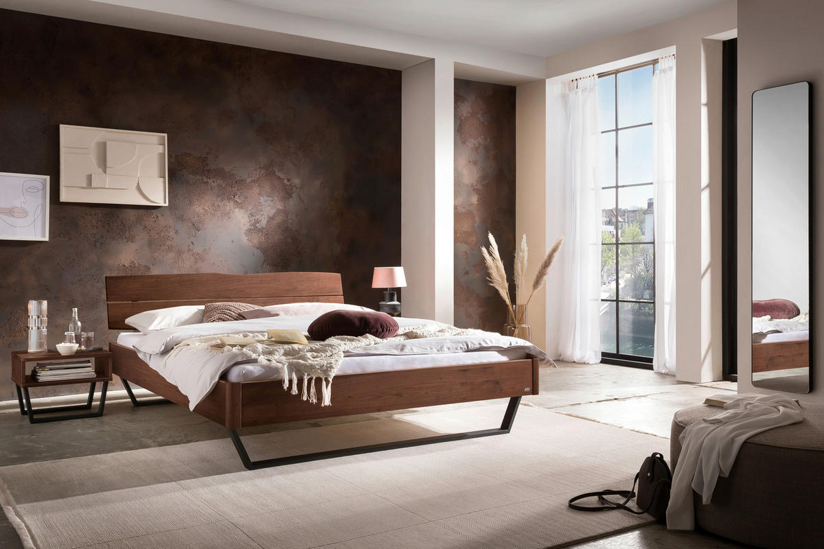 BETT 140/200 cm  in Nussbaumfarben, Schwarz  - Nussbaumfarben/Schwarz, Design, Holz/Metall (140/200cm) - Hasena