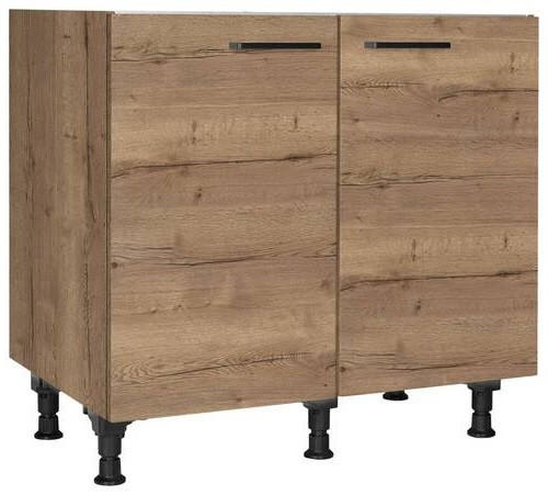 SPÜLENUNTERSCHRANK 90/87/56 cm  in Eiche dunkel  - Eiche dunkel/Schwarz, MODERN, Holzwerkstoff/Metall (90/87/56cm) - Nobilia