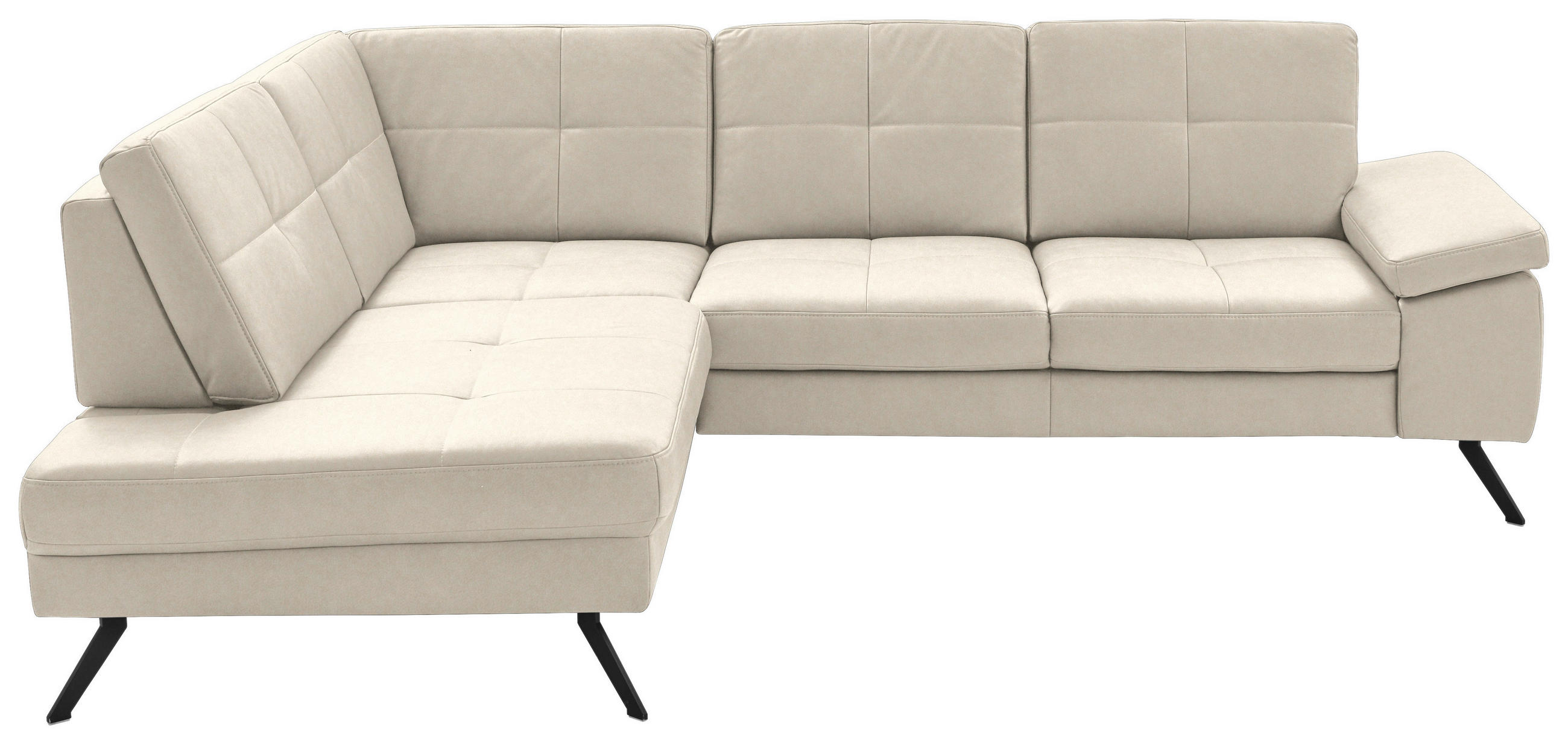 ECKSOFA in Lederlook, Mikrofaser Creme  - Creme/Schwarz, Design, Textil/Metall (194/261cm) - Beldomo System
