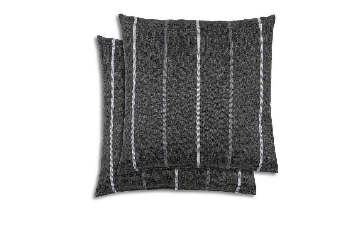 GARTENSITZKISSENSET in Anthrazit Streifen 48/48 cm  - Anthrazit, Basics, Textil (48/48cm)