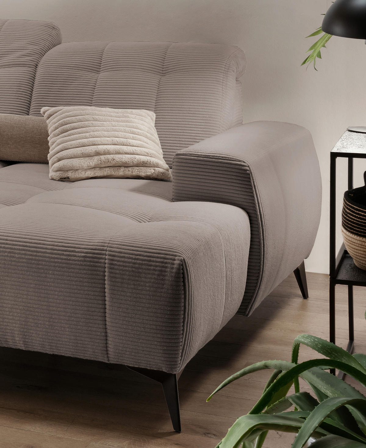 WOHNLANDSCHAFT SANO Graubraun Cord  - Graubraun/Schwarz, MODERN, Textil/Metall (200/337/180cm) - Livetastic