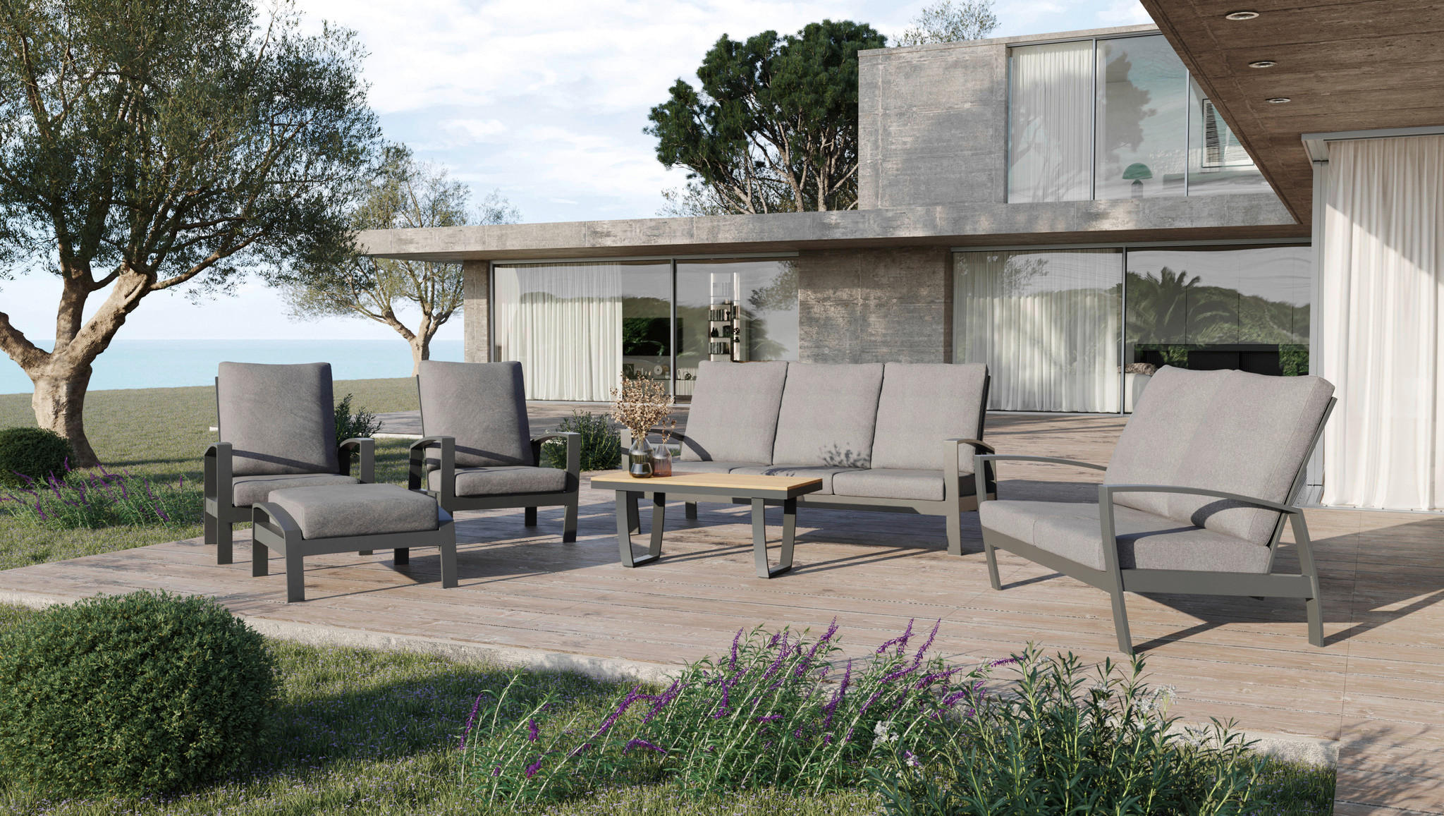LOUNGESOFA  - Anthrazit/Grau, Basics, Textil/Metall (199/92/89cm) - Tierra Outdoor