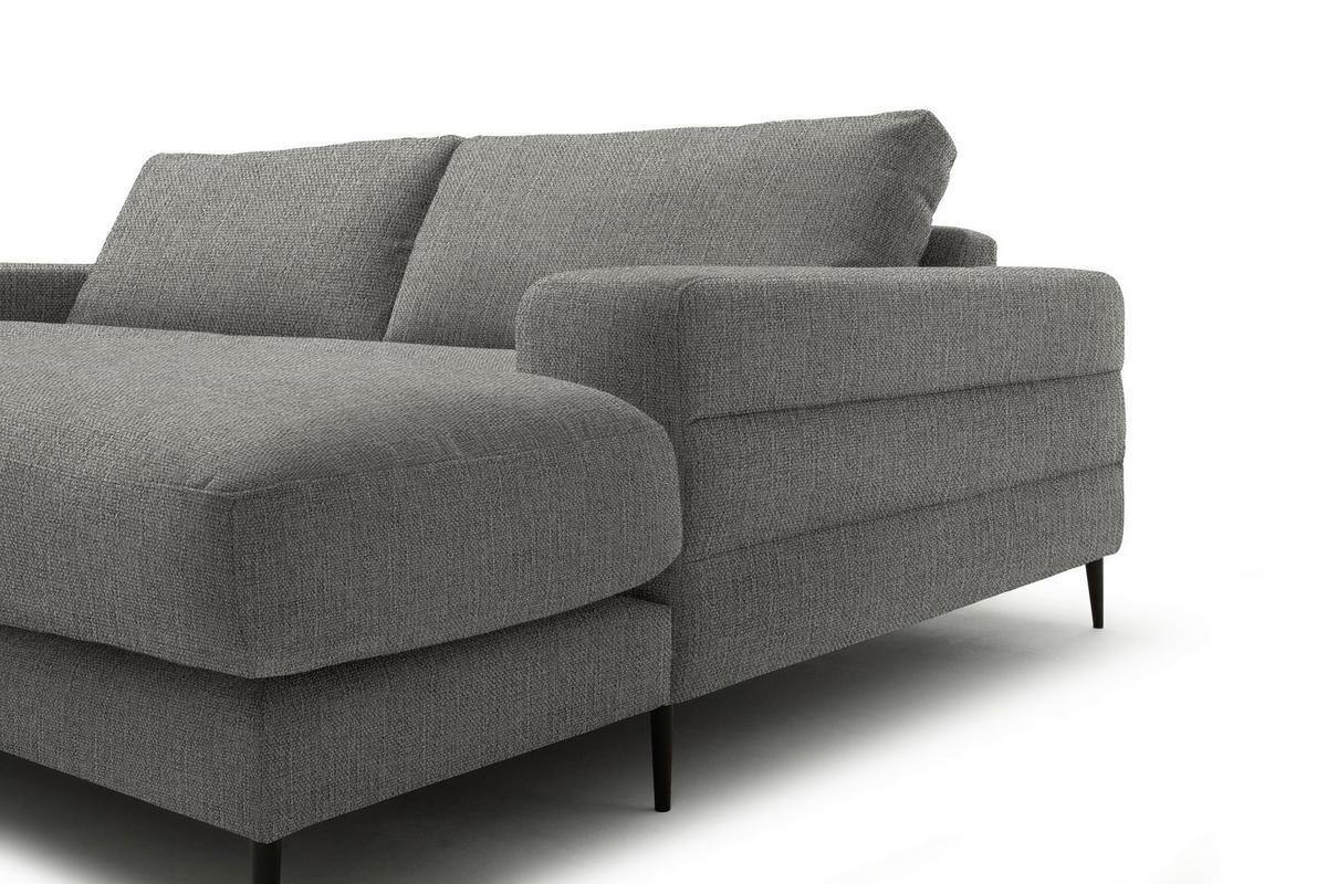 ECKSOFA in Flachgewebe Hellgrau  253/177 cm  - Hellgrau/Schwarz, Design, Textil/Metall (253/177cm) - Dieter Knoll