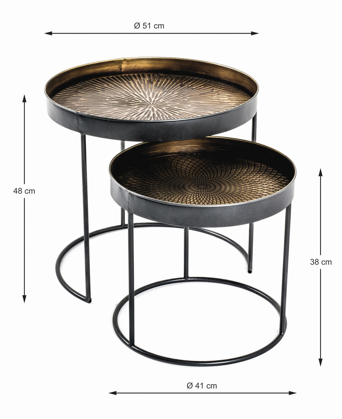 BEISTELLTISCHSET in Metall 38 / 48/38 / 48/41 / 51 cm  - Schwarz/Kupferfarben, Design, Metall (38 / 48/38 / 48/41 / 51cm)