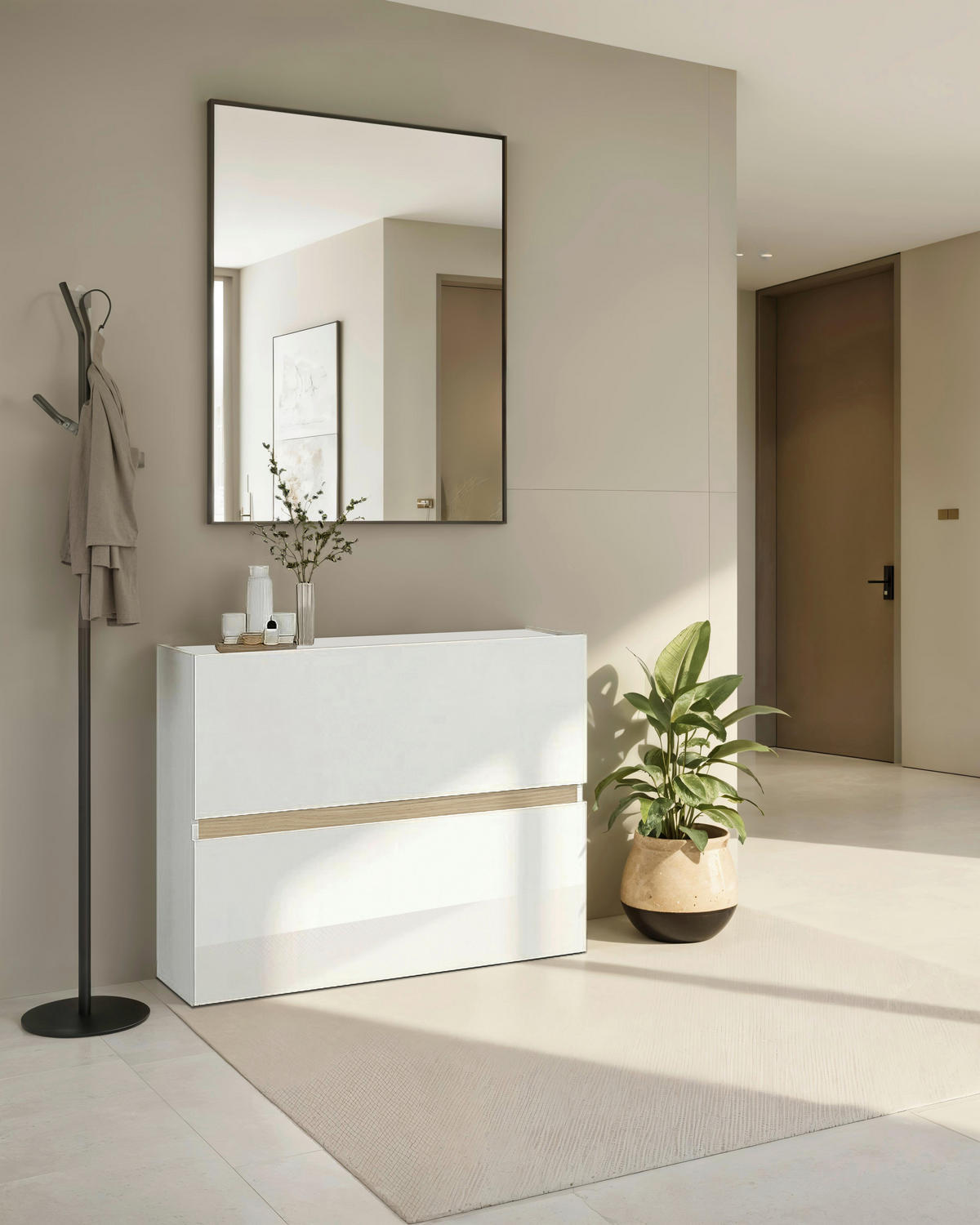 SCHUHKIPPER  in 104/82/29 cm  - Eichefarben/Weiß Hochglanz, Design, Holzwerkstoff (104/82/29cm) - MID.YOU