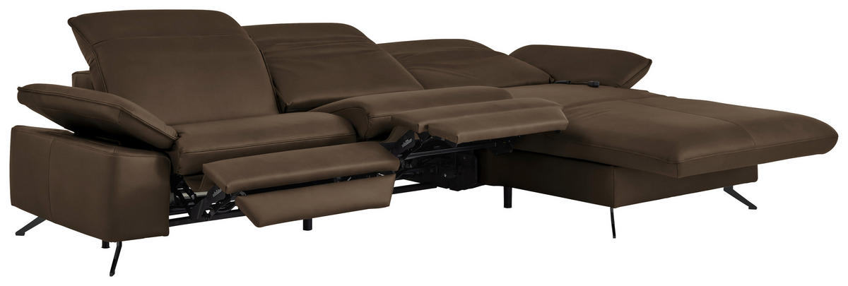 ECKSOFA  Echtleder Dunkelbraun  - Dunkelbraun/Schwarz, Design, Leder/Metall (307/169cm) - Beldomo Premium