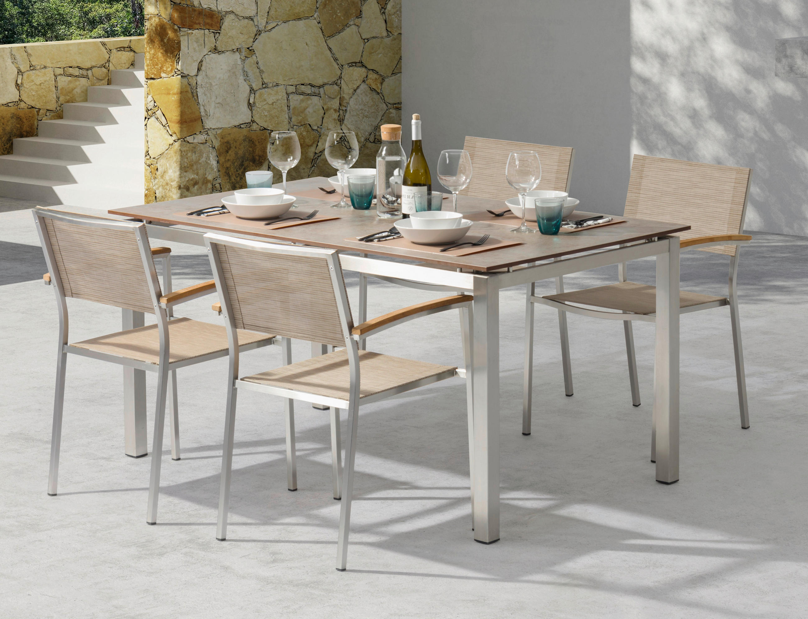 GARTENGARNITUR beschichtet Edelstahl  - Platinfarben/Braun, Basics, Textil/Metall (150/89/90cm)