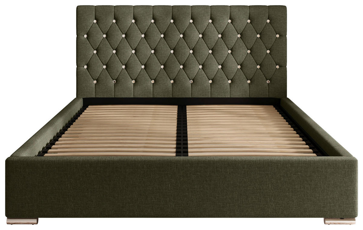 POLSTERBETT 180/200 cm,  in Waldgrün, gepolstertes Kopfteil, Lattenrost, Bettkasten,  - Waldgrün/Chromfarben, MODERN, Holz/Kunststoff (180/200cm) - Chameo
