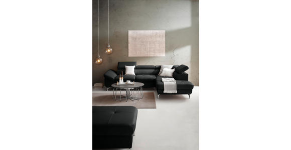 ECKSOFA Schwarz Echtleder  - Silberfarben/Schwarz, Design, Leder/Metall (270/220cm) - Novel