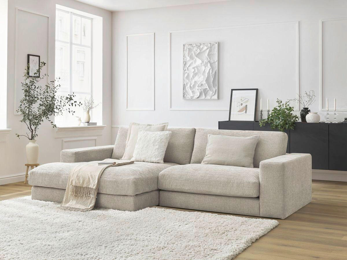 ECKSOFA Ottomane links  LEONARD  Beige Struktur  - Beige/Schwarz, MODERN, Kunststoff/Textil (159/274cm)