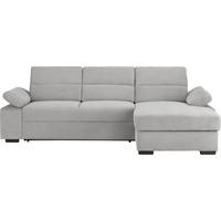 ECKSOFA 258/166 cm  in Flachgewebe Hellgrau Bettkasten, Schlaffunktion, Rücken echt  258/166 cm  - Dunkelbraun/Hellgrau, KONVENTIONELL, Kunststoff/Textil (258/166cm) - Cantus