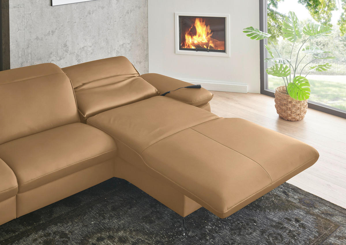 ECKSOFA  Echtleder Honig  - Schwarz/Honig, Design, Leder/Metall (307/169cm) - Beldomo Premium