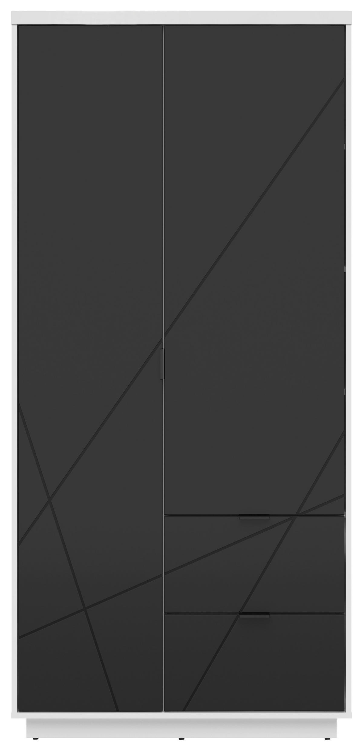NYÍLÓAJTÓS SZEKRÉNY magasfényű fehér, fekete  - fekete/fehér, Modern, faalapú anyag/fém (94/200,5/56,5cm) - MID.YOU