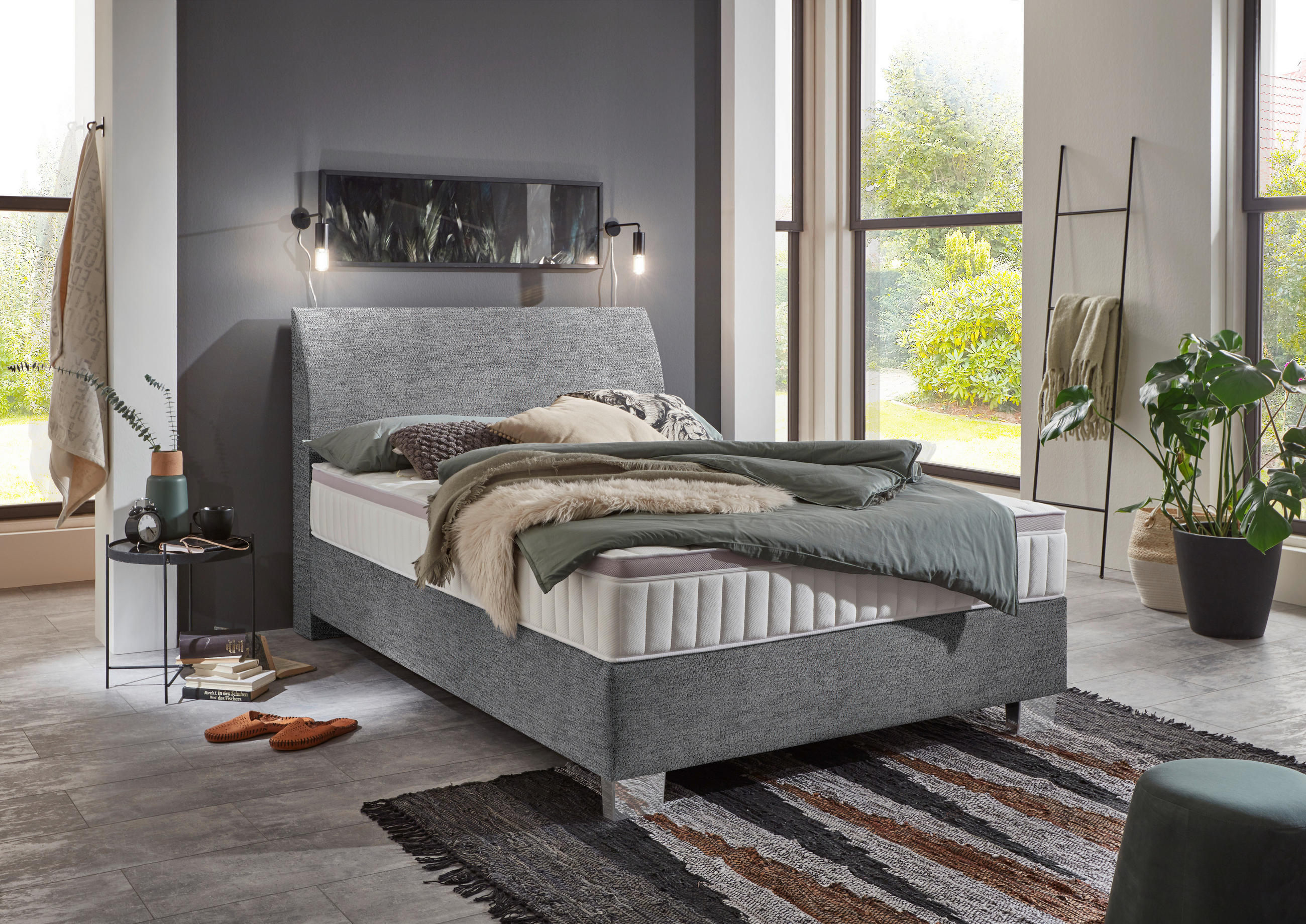 BOXSPRINGBETT 120/200 cm  in Grau  - Chromfarben/Grau, KONVENTIONELL, Kunststoff/Textil (120/200cm) - Hom`in