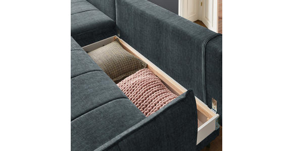 ECKSOFA in Flachgewebe Blau, Grün - Blau/Schwarz, Design, Textil/Metall (180/273cm) - Hom`in