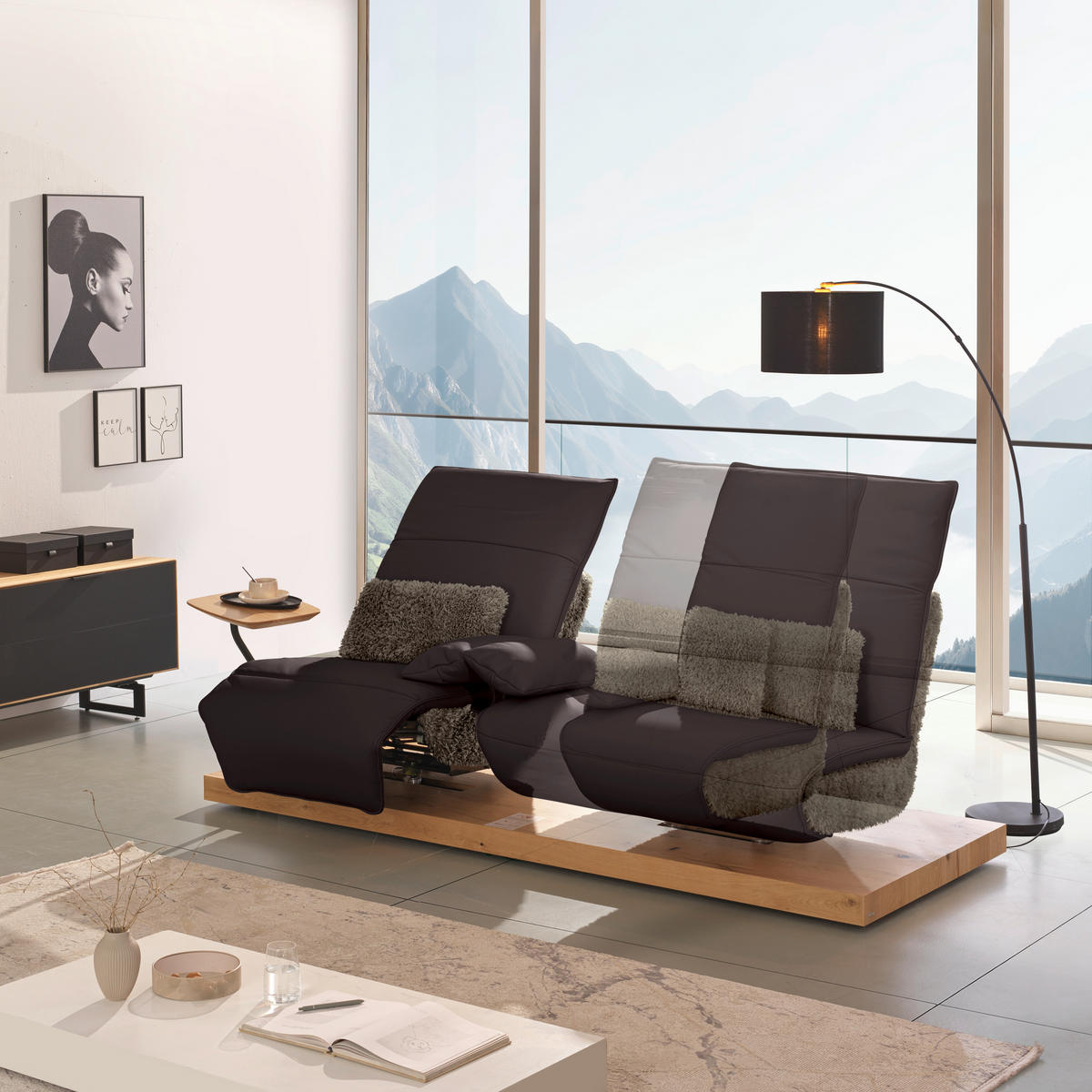 2-SITZER-SOFA  in Hochflor Echtleder Dunkelbraun  - Dunkelbraun/Schwarz, Design, Leder/Holz (240/65/104cm) - Koinor