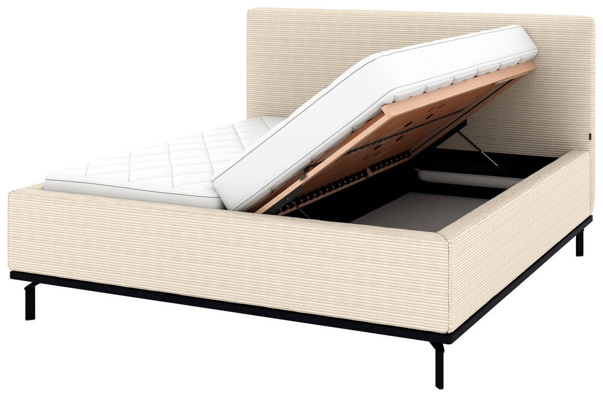POLSTERBETT Matratze, Lattenrost, Bettkasten 180/200 cm  in Creme  - Creme/Graphitfarben, Design, Holz/Textil (180/200cm) - Musterring