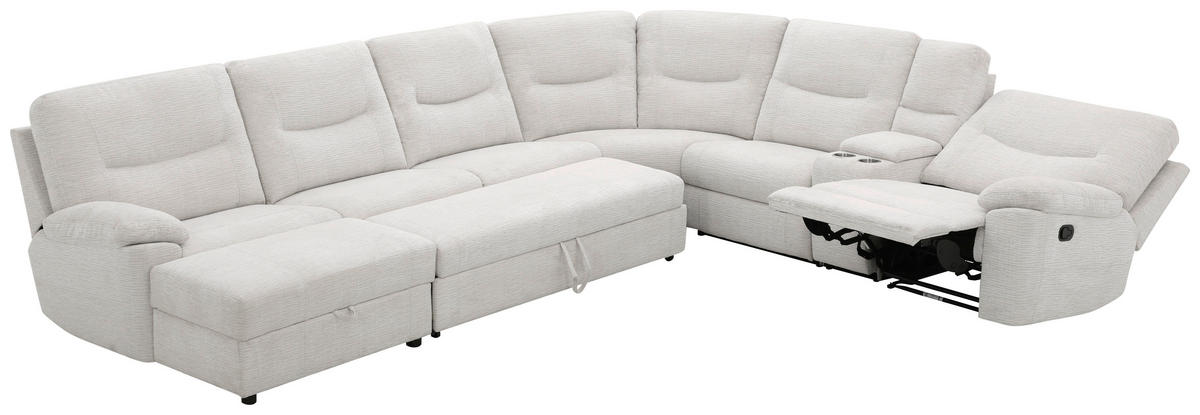 ECKSOFA Weiß Leinenoptik  - Schwarz/Weiß, KONVENTIONELL, Holz/Kunststoff (286/101/338cm) - Livetastic
